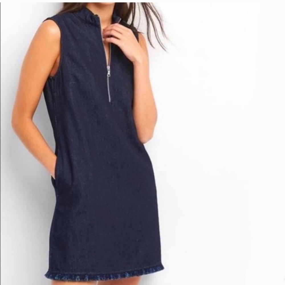 Gap Denim Dark Wash Zip Mini Dress with Pockets‎ Size Small